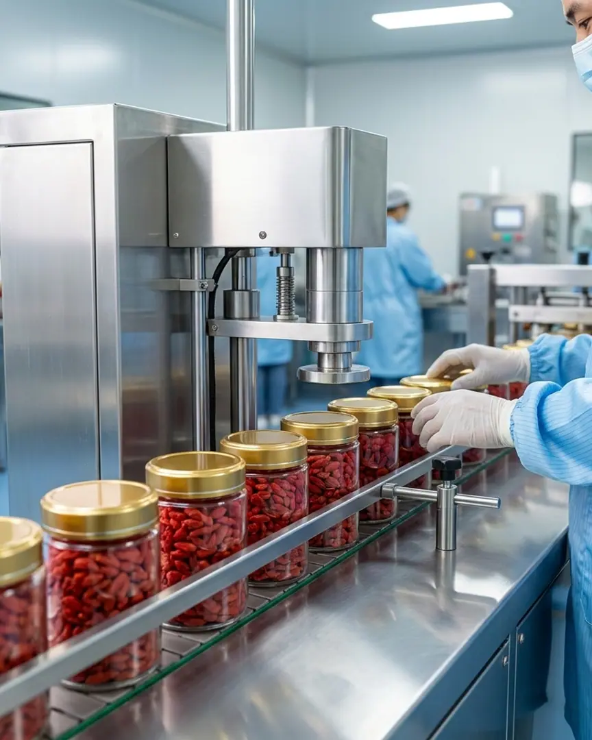 Dây chuyền đóng hũ kỷ tử khóa tươi đạt chuẩn HACCP