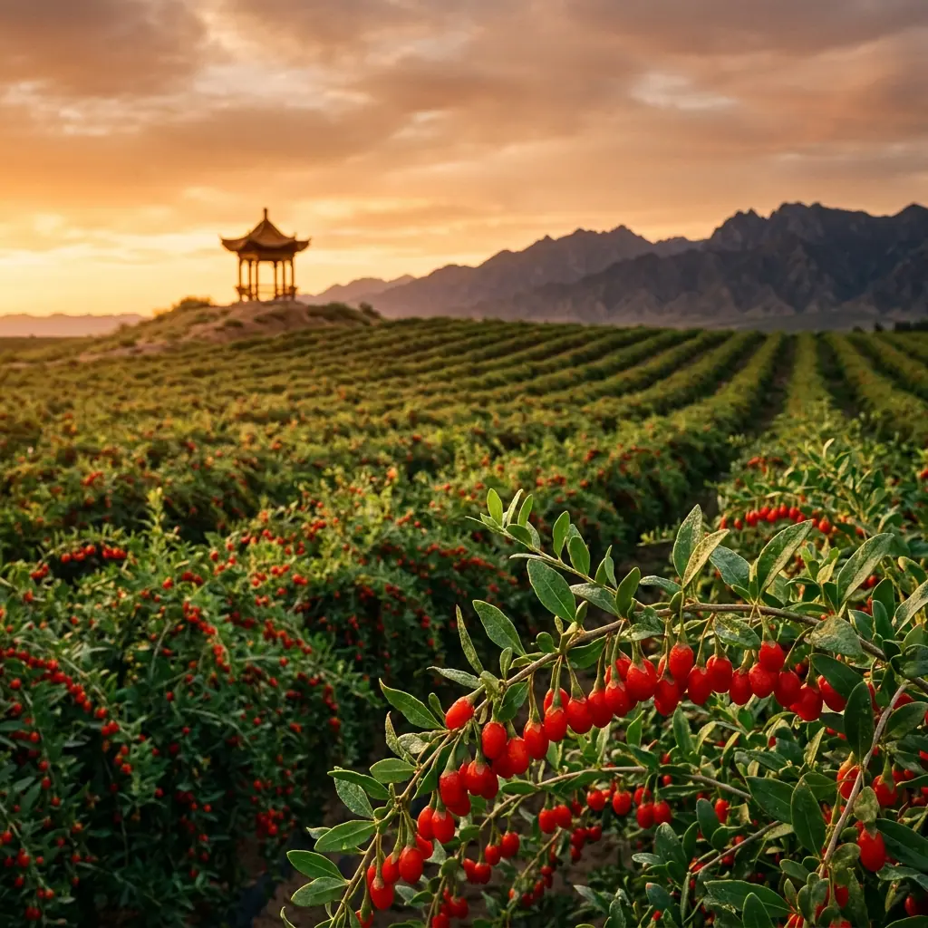 Cánh đồng kỷ tử Ninh Hạ vào mùa thu hoạch